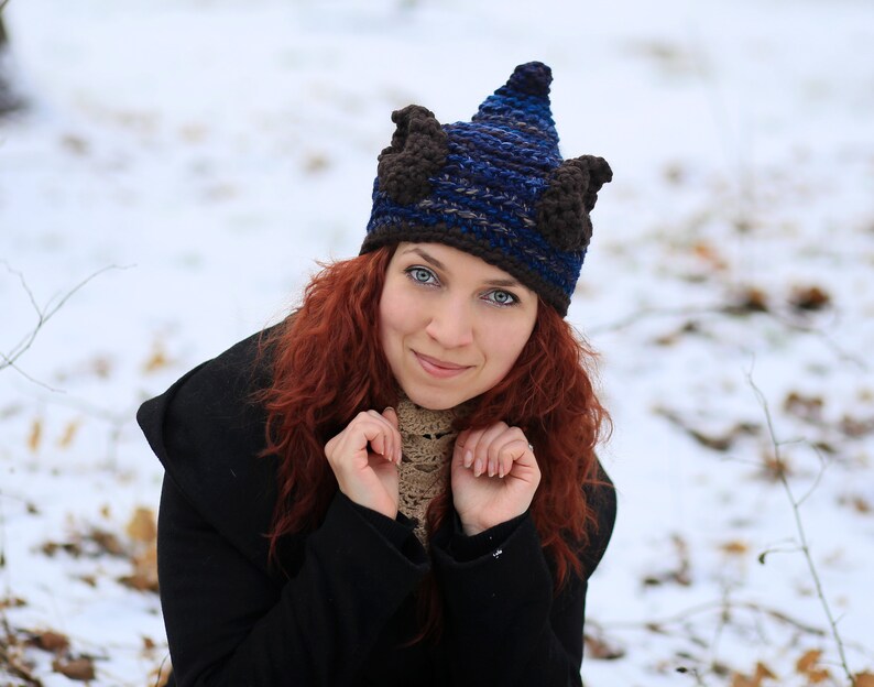 Forest Blue Brown Horns Knit Hat Woodland Nymph Headband Etsy