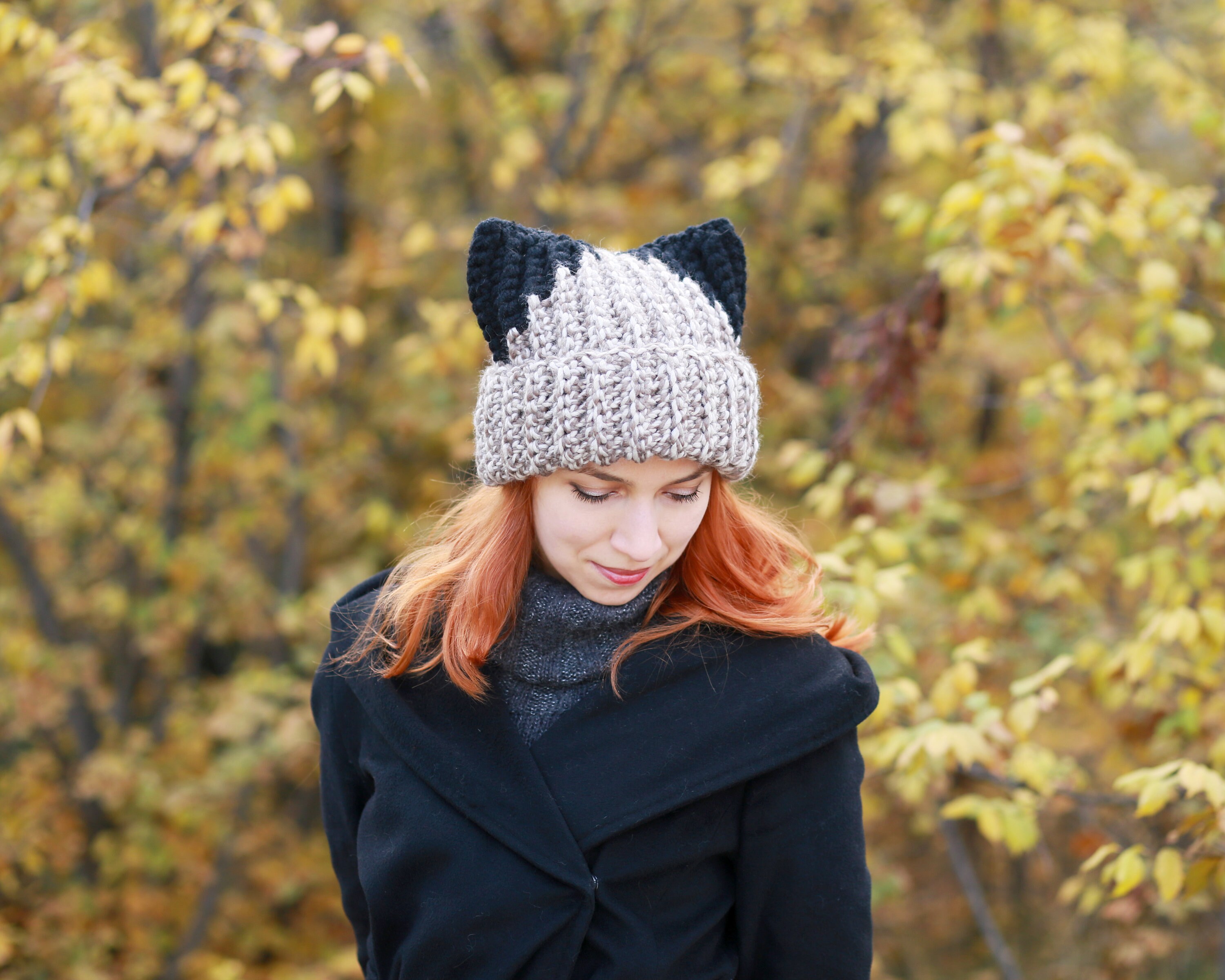 Cat Ear Hat Cute Beanie Hat Knit Wool Cap Warm Slouchy Crochet Hat Crochet Cat Ear Beanie/Sack Hat | Free Pattern & Tutorial main image 3