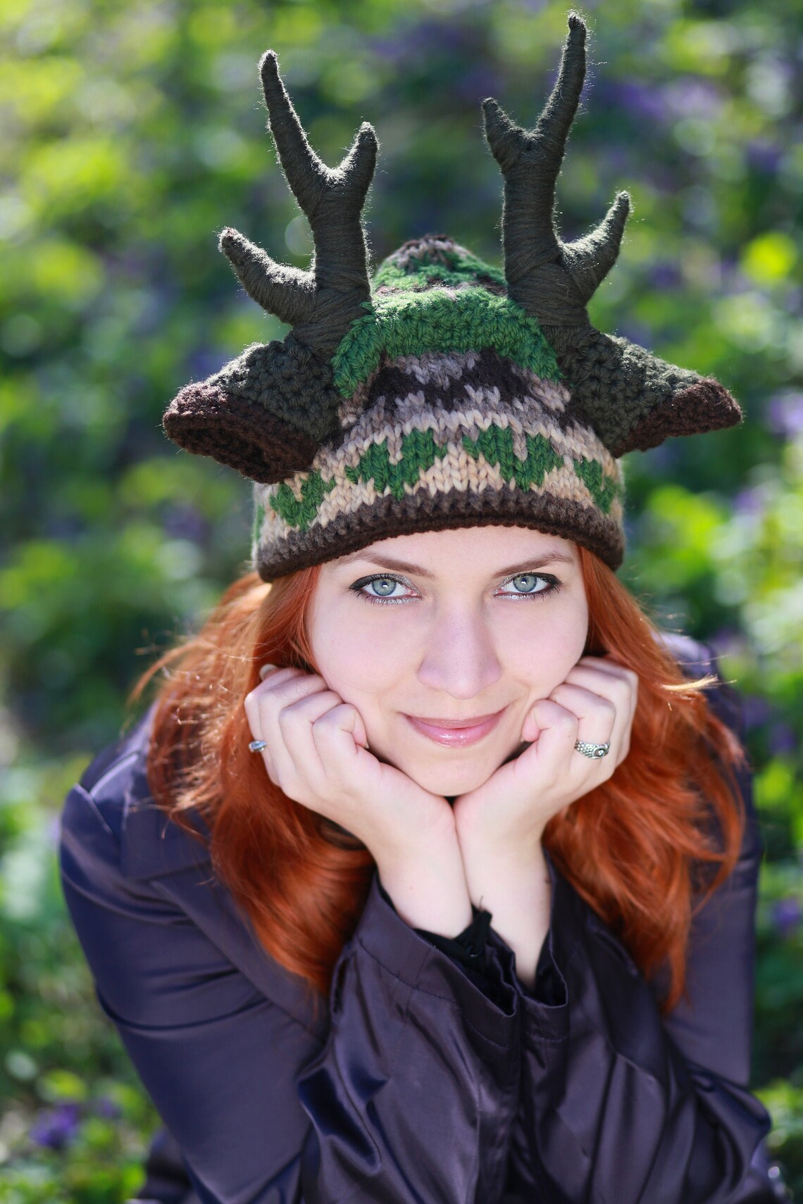 Knit horns hat Adult beanie deer with big horns and ears Etsy