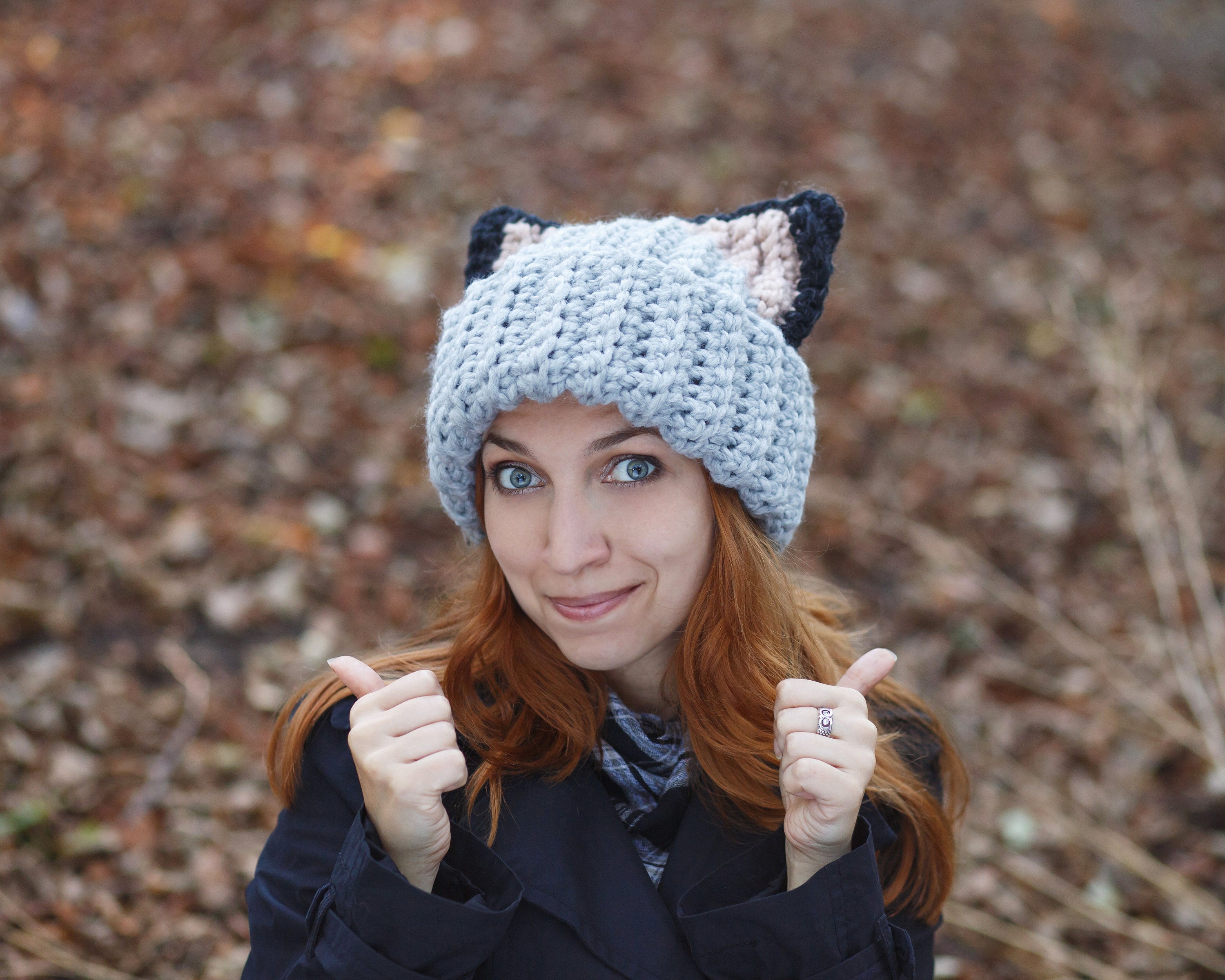 LOOP YARN SHAGGY CAT EAR KNIT CAP GRAY LOOP YARN SHAGGY CAT EAR