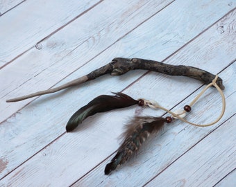 Magic driftwood wand -  spiritual helper tool with feathers