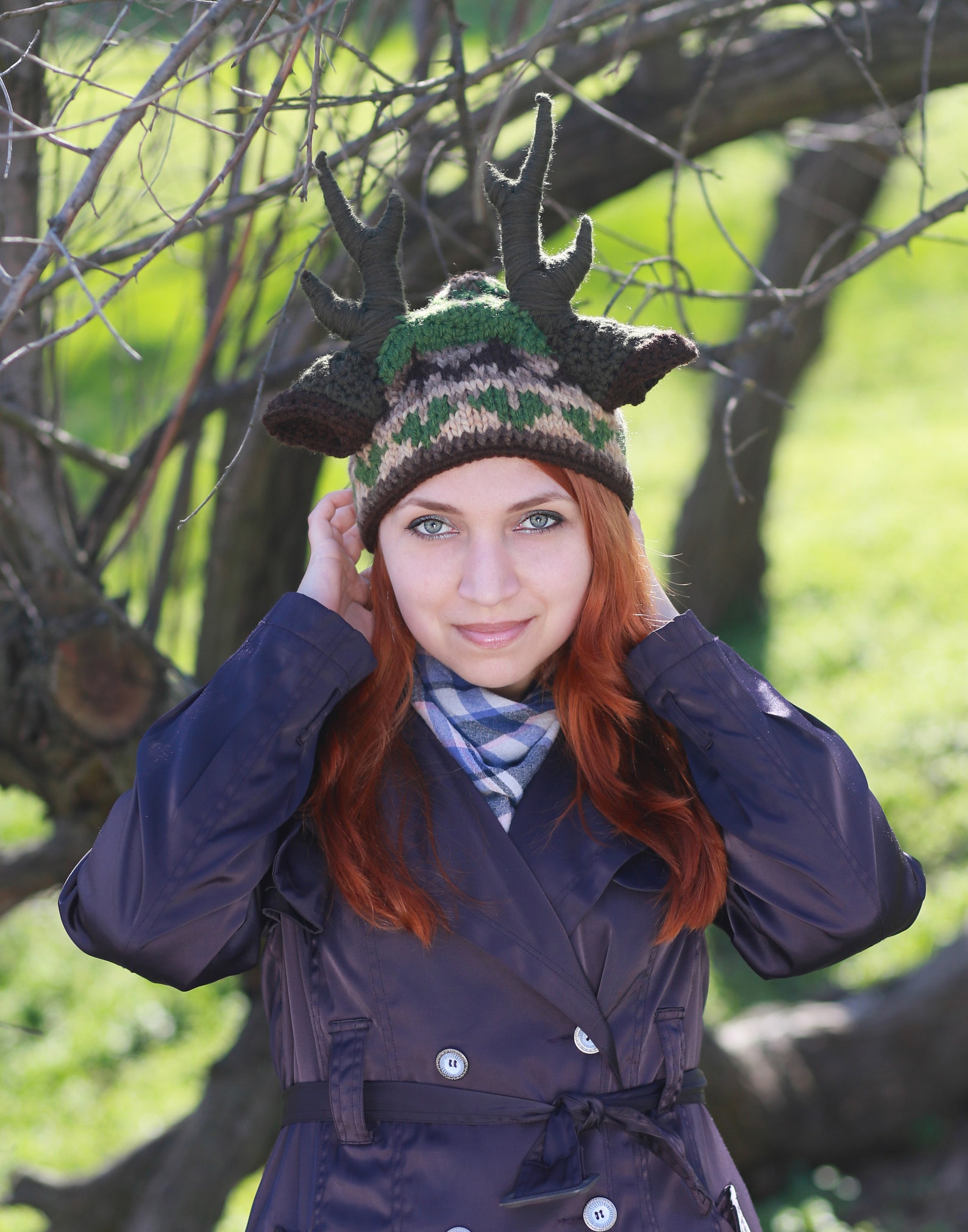 Knit horns hat Adult beanie deer with big horns and ears Etsy