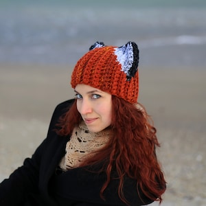 Real red ginger fox beanie slouchy unisex adult chunky orange cat hat light dark ears dog popular best gift animal lovers fashion crocheted image 6