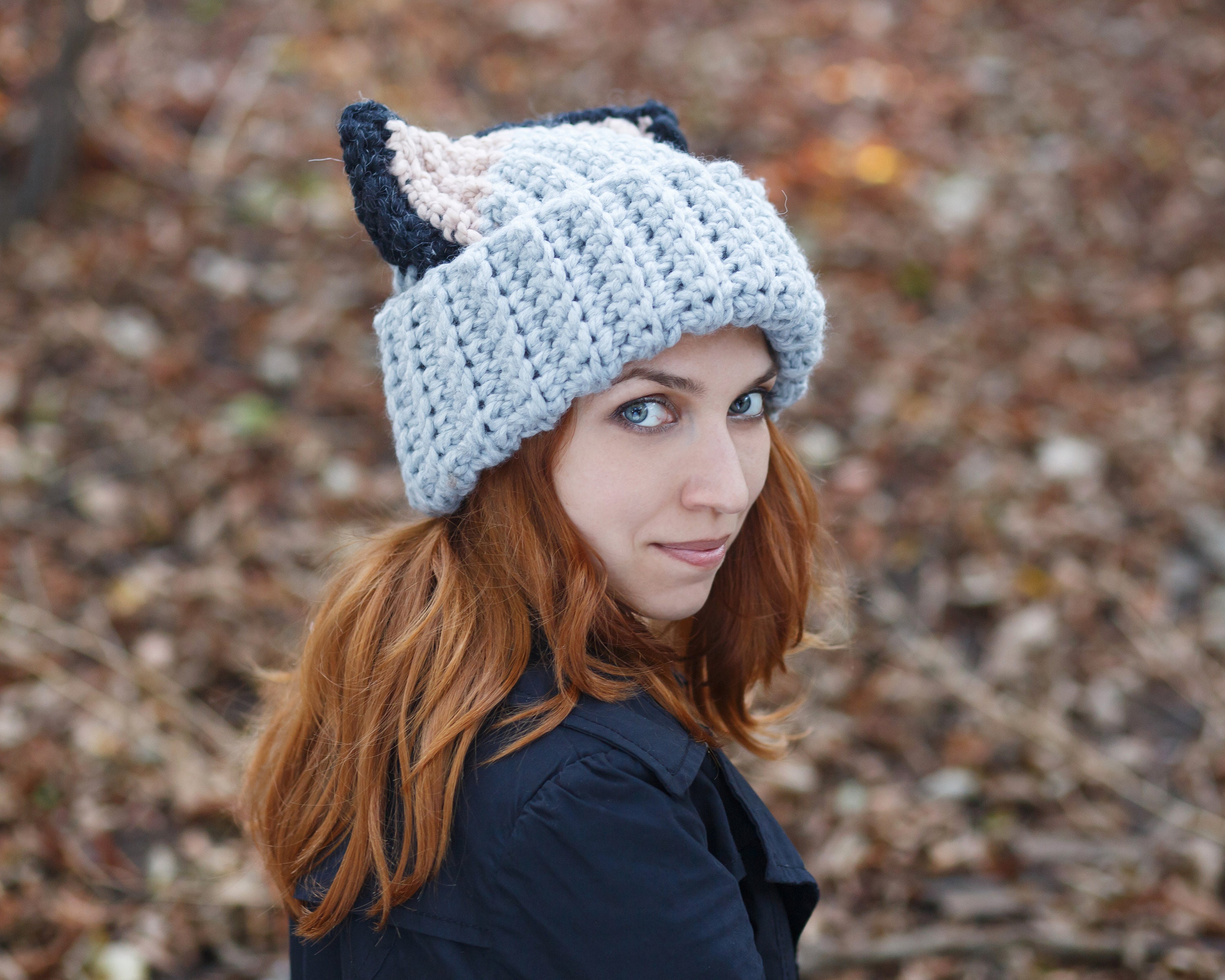 LAD MUSICIAN SHAGGY CAT EAR KNIT CAP 猫耳 Gray Wolf Dog Ears Beanie - Crochet Ashen Slouchy Chunky Cat Hat