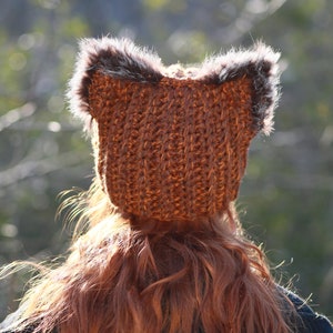 Winter hat with squirrel ears crochet unisex adult beanie natural fur black fox ears hat best gift idea for animal lovers dog cat owl pets image 4