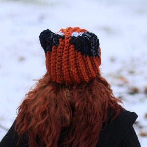 Real red ginger fox beanie slouchy unisex adult chunky orange cat hat light dark ears dog popular best gift animal lovers fashion crocheted imagem 5