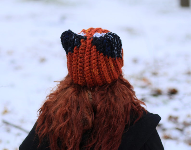 Real red ginger fox beanie slouchy unisex adult chunky orange cat hat light dark ears dog popular best gift animal lovers fashion crocheted image 5