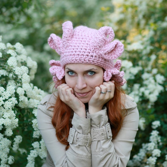 Crochet Animal Hat: Light Pink Beanie With Horns & Ears - Etsy display picture 2