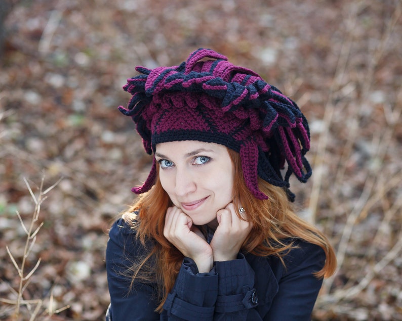 Winter shaman crochet hat festival costume headdress purple Etsy