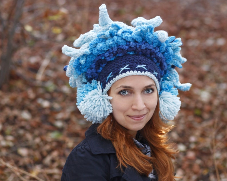 Winter Blue Shaman Crown Crochet Hat Festival Costume Etsy