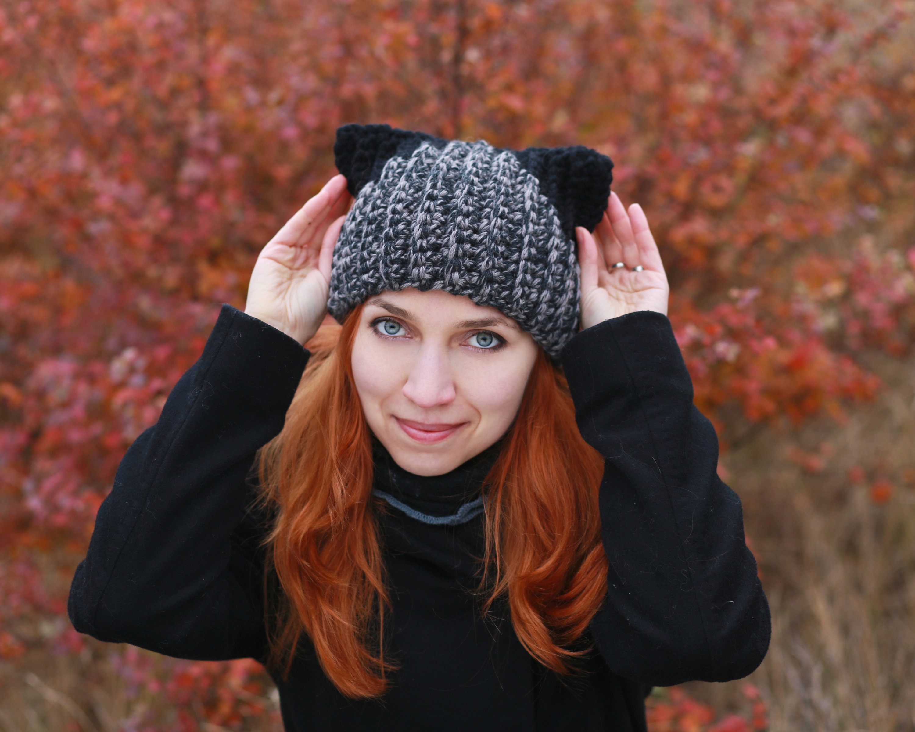 Crochet Cat Ear Beanie Womens Winter Knit Slouchy Hat Gift XFHLMJFF Crochet Hats for Women Cat Beanie Solid Color New  main image 3