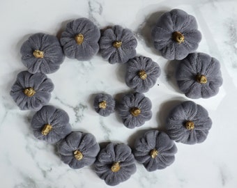 14 mini dark gray fabric pumpkins with soft stem