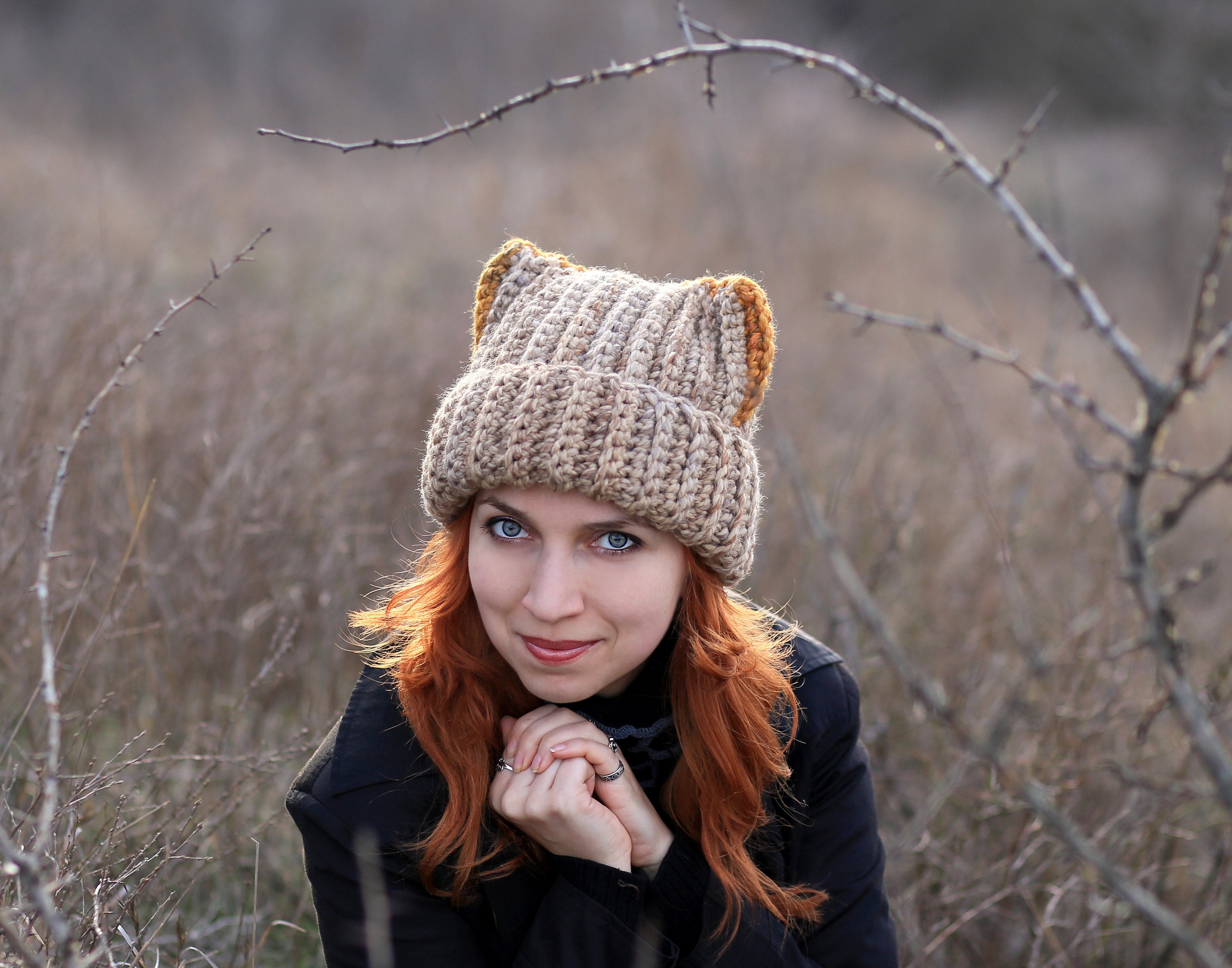 Teddy Bear Hat Cute Beige Mustard Baggy 