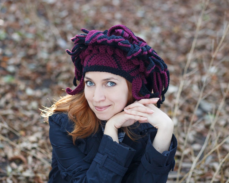 Winter shaman crochet hat festival costume headdress purple Etsy