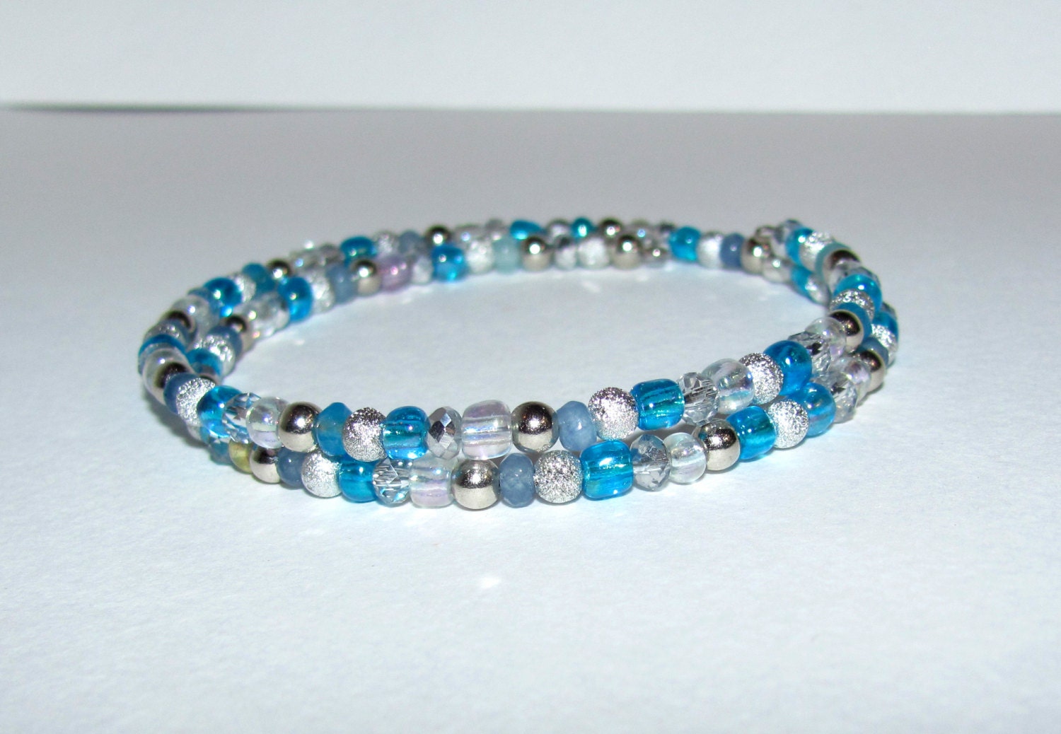 Ice Blue Memory wire spiral bracelet boho multi wrap around Etsy