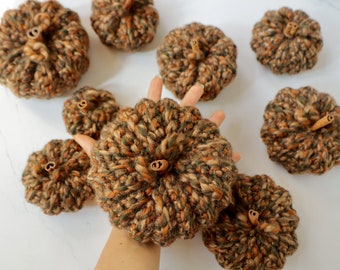 9 medium crochet brown orange green pumpkin with cinnamon sticks