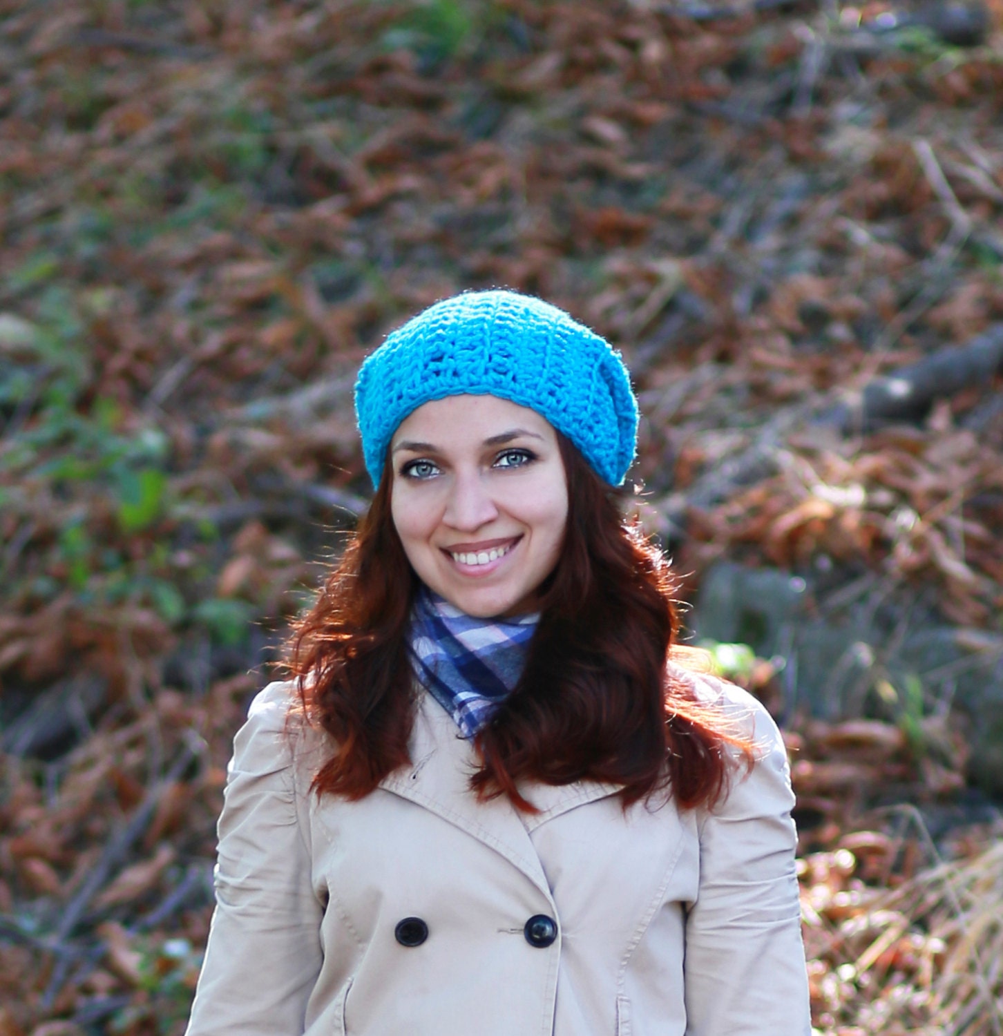 Handmade Crochet Slouchy Beanie: Aqua Blue Baggy Hat - Etsy