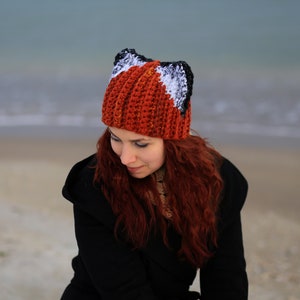 Real red ginger fox beanie slouchy unisex adult chunky orange cat hat light dark ears dog popular best gift animal lovers fashion crocheted imagem 3