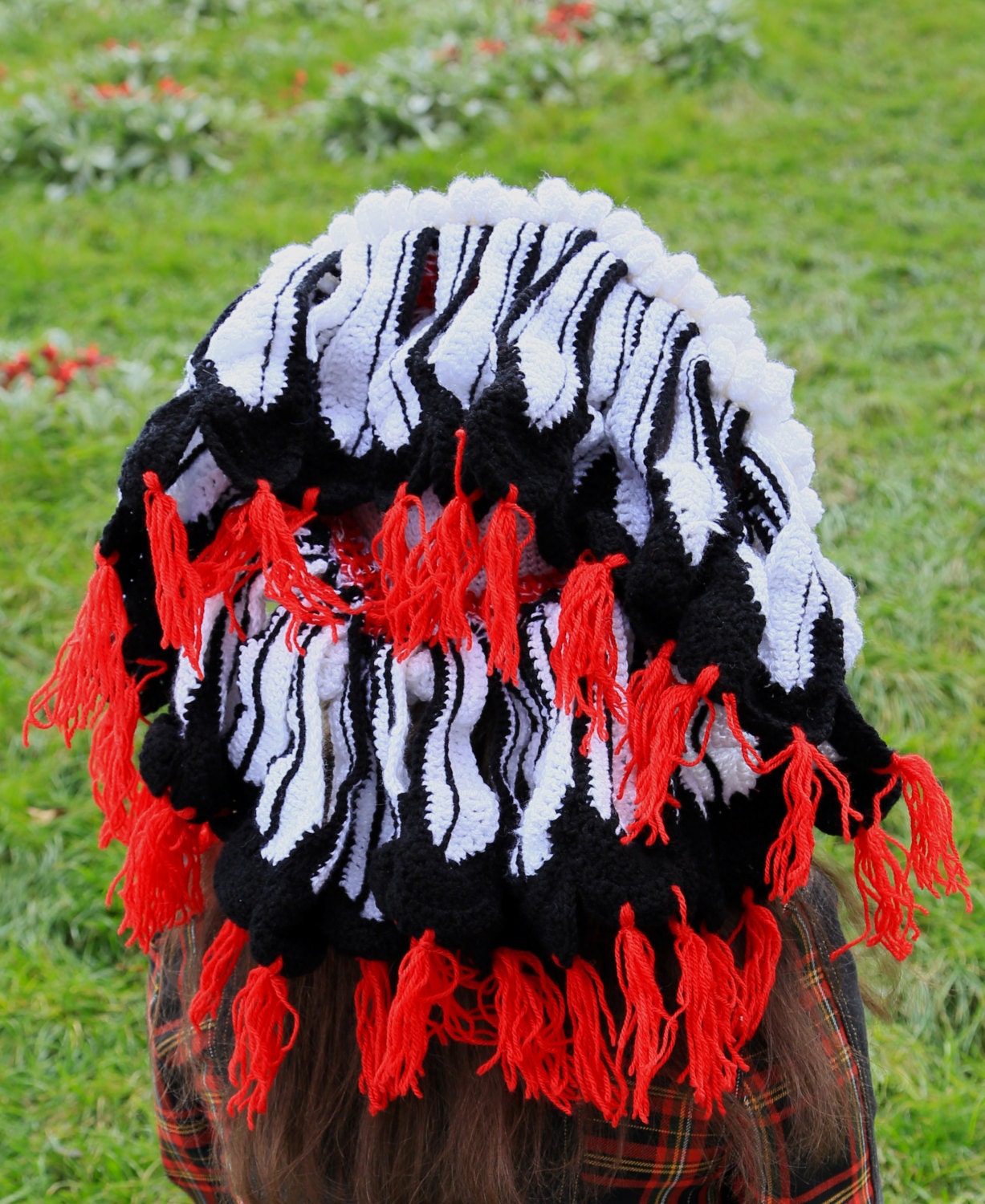 Crochet Winter Beanie: Native Style, Red White Black Knit Hat