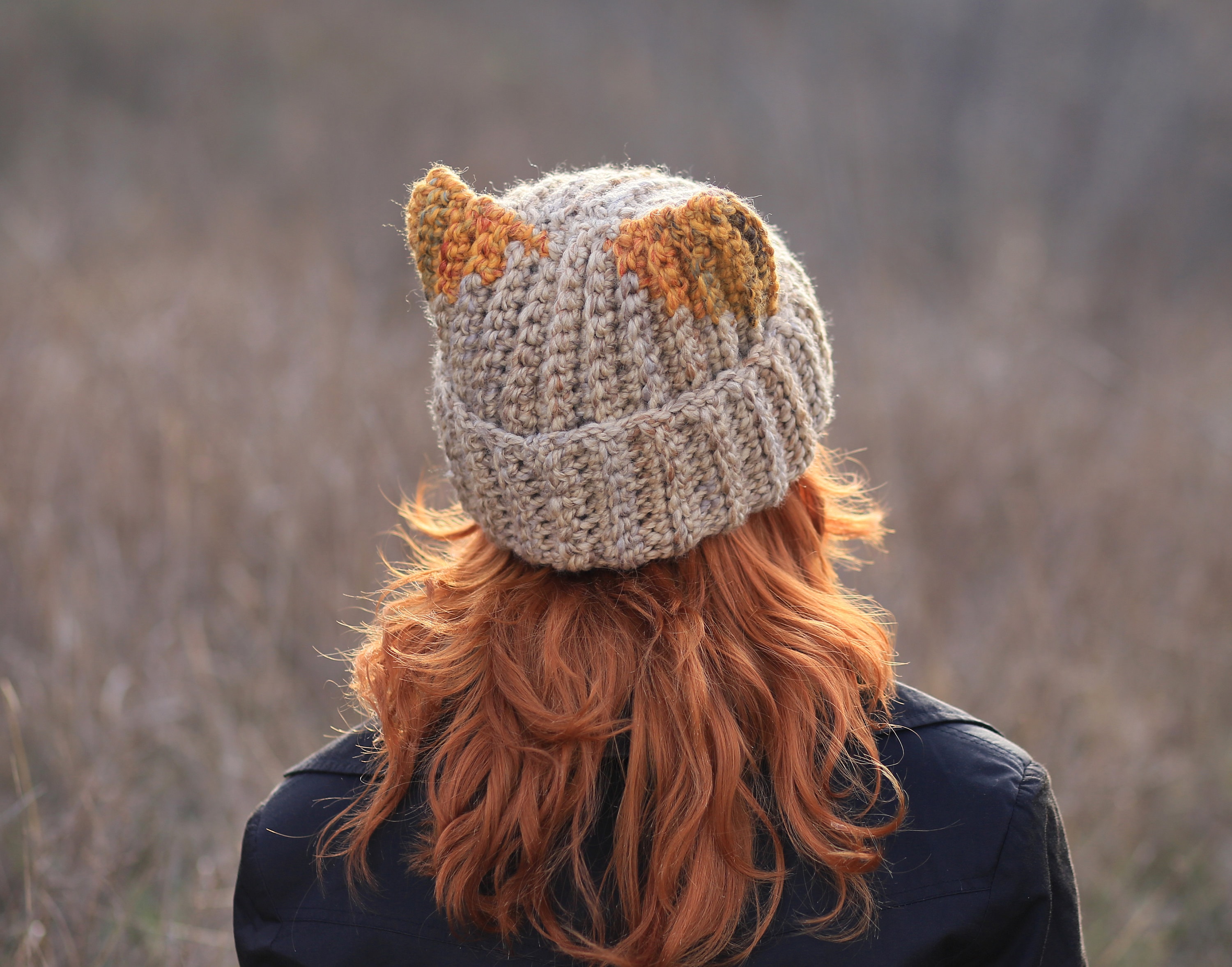Crochet Cat Ear Beanie Womens Winter Knit Slouchy Hat Gift Crochet Hats for Women Men Cat Ear Bonnet Girl Knitted Lazy  main image 2