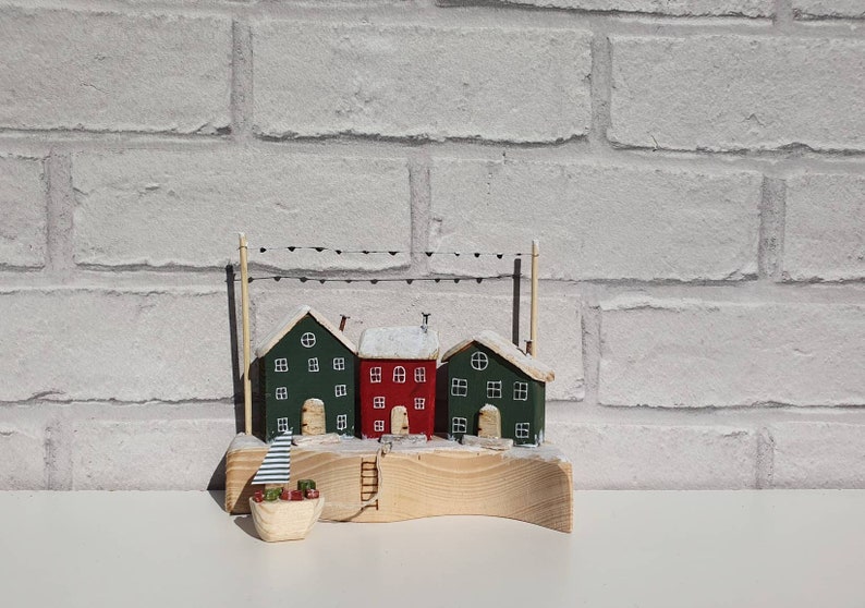 Christmas Village Driftwood Wooden Cottages Festive Themed Etsy