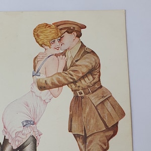 Vintage Postcard Art Deco Artist Signed Xavier Sager Propaganda WW1 Risqué Amorous Lady Soldier Series 36