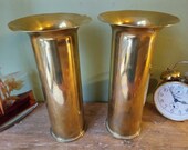 Pair of Tall Antique World War 1 Casings Shells - Trench Art - Ideal Vases or Small Umbrella Stands - WW1 1916