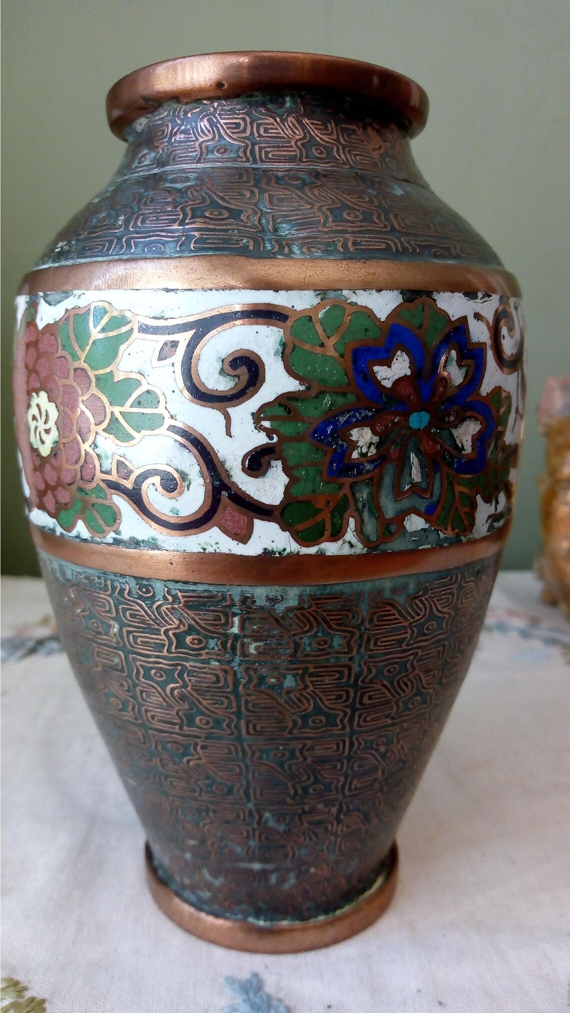Antique Chinese Copper and Enamel Cloisonne Vase Etsy UK
