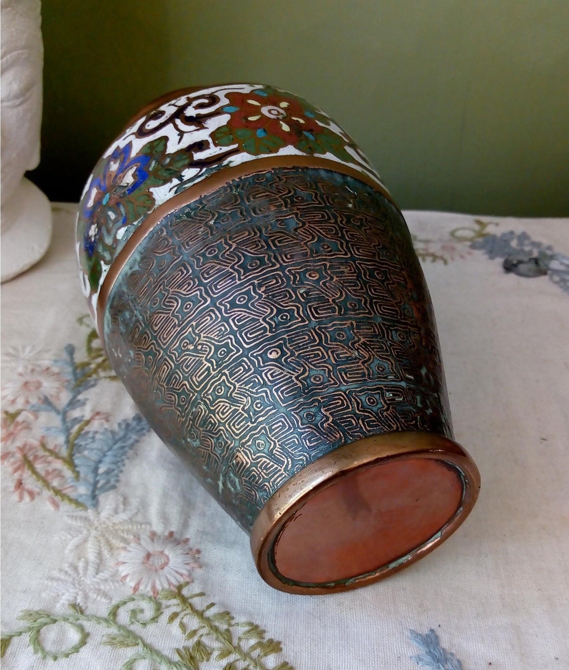 Antique Chinese Copper and Enamel Cloisonne Vase Etsy