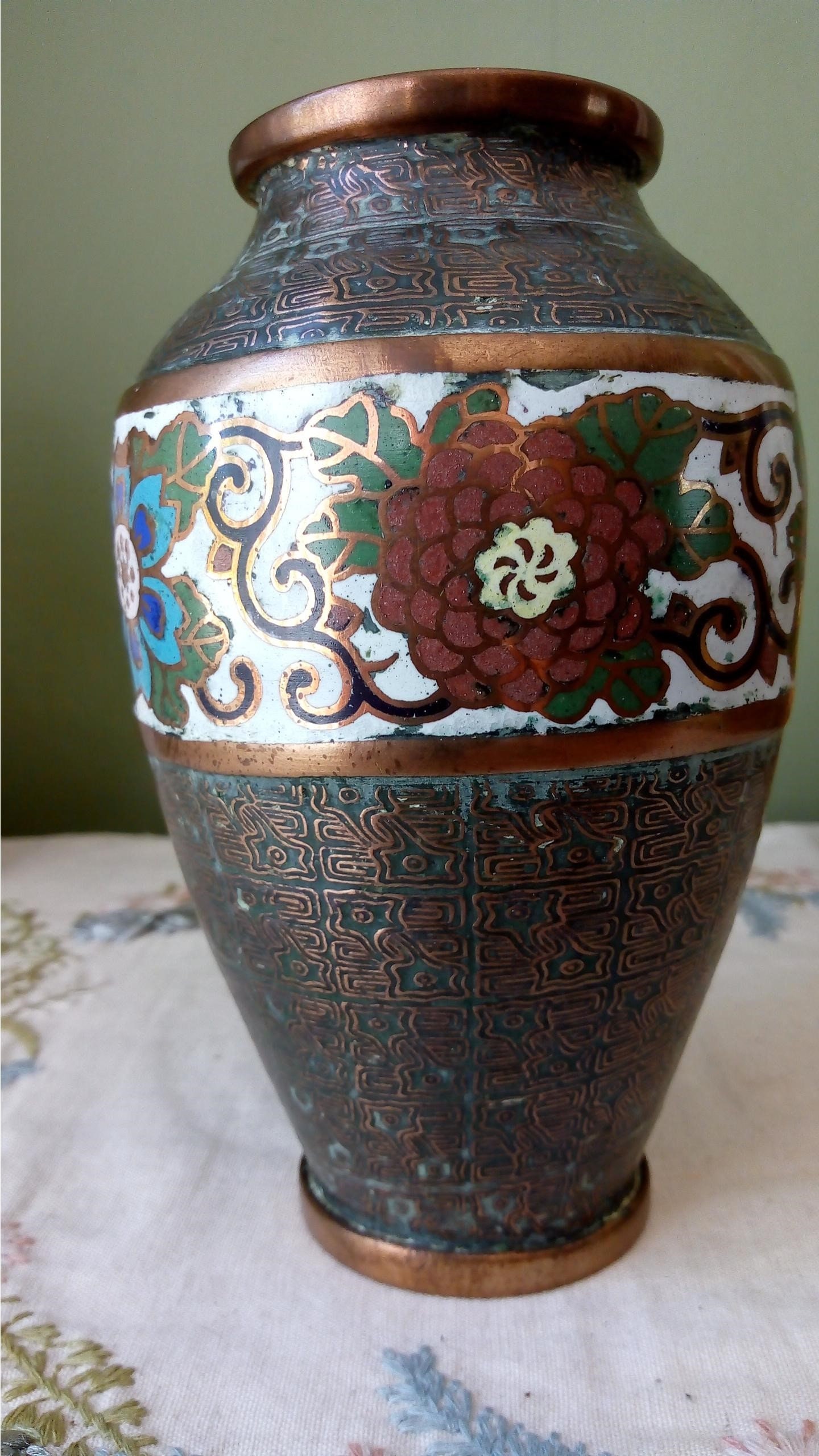 Antique Chinese Copper and Enamel Cloisonne Vase Etsy UK