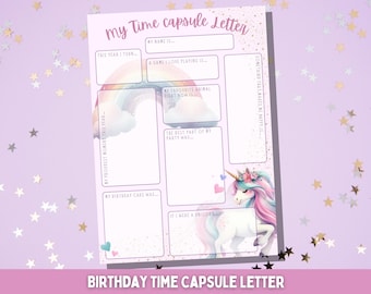 Unicorn Birthday Time Capsule Letter, Girl's First Birthday Keepsake (Printable PDF)