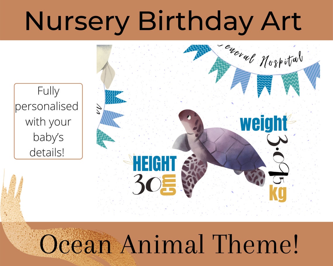 Ocean Animal Themed Nursery Birthday Art Nursery Decor Name | Etsy