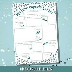 Carta de cápsula del tiempo para niños, descarga instantánea e imprimible, cápsula del tiempo para el primer cumpleaños, divertida carta de Año Nuevo, regalo de recuerdo para niños.