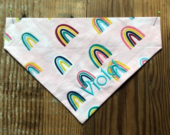 Over the collar dog scarf, personalized dog scarf, holiday dog scarf, over the collar dog bandana, dog gift, rainbow dog scarf
