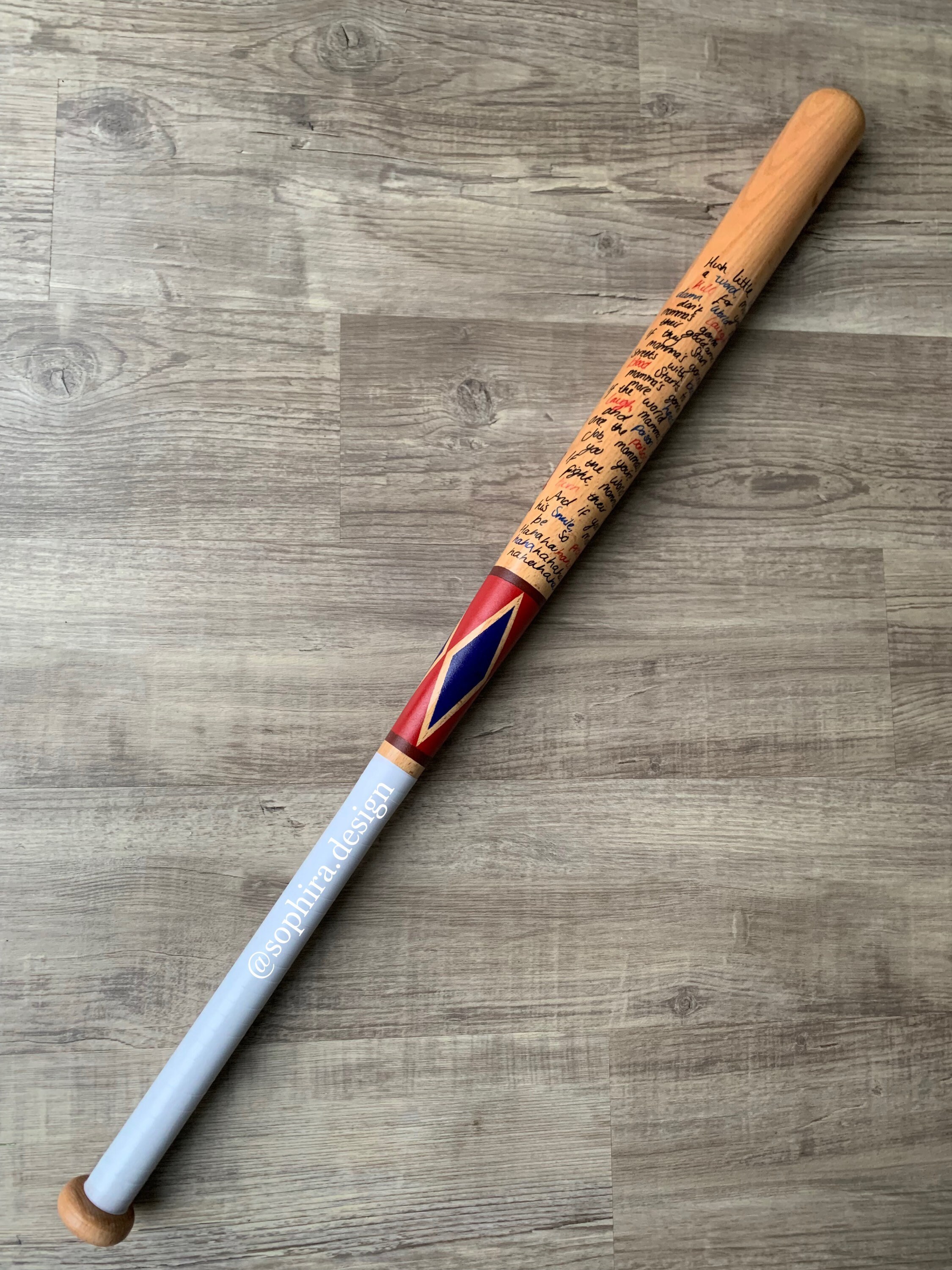 Harley Quinn Suicide Squad wooden baseball bat. Handpainted. Etsy Polska