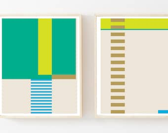 Diptych Art,Set of 2 Prints,Green Wall Art,Minimalist Art Set,Geometric Print,Scandinavian Print,Yellow Wall Art,Simple Art Print,Modern Art