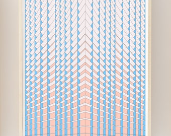 Impression d'art architecturale Cherry Blossom : perspective rose et bleue