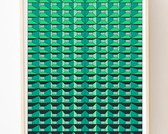 Green Op Art Print: Minimalist Graphic Illustration