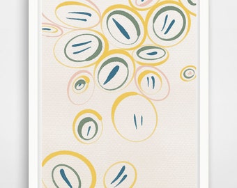 Impression cercle aquarelle jaune : art mural floral abstrait