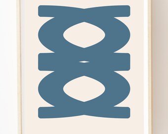 Impression d'art bleue abstraite : décoration murale minimaliste moderne Mid-Century