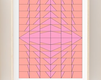 Impression d'art géométrique rose : oeuvre d'art abstraite triangle