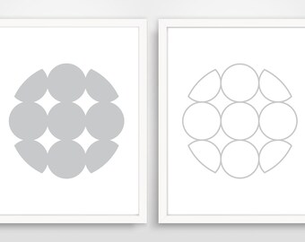 Minimalist Circles Art Print Set: Modern Grey Geometric Diptych