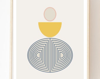 Impression d'art géométrique : oeuvre d'art murale scandinave rose, jaune et bleue