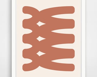 Impression d'art minimaliste orange brûlé : décoration murale moderne Mid-Century