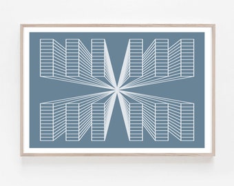 Impression d'art ligne perspective bleue : illustration géométrique abstraite