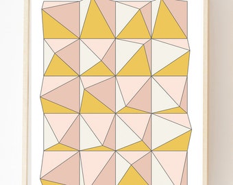 Impression d'art géométrique rose et jaune : décoration murale scandinave moderne
