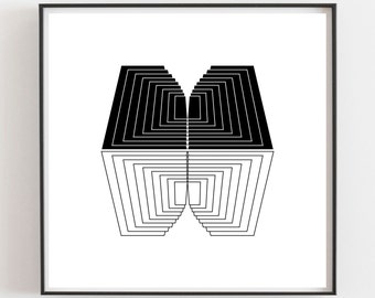 Art noir et blanc, impressions modernes de midcentury, art d’illustration, art architectural industriel, art de perspective, art carré, impression de dessin de ligne