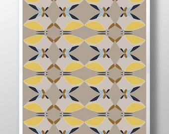 Abstract Navy & Yellow Art Print: Mid-Century Modern, Scandinavian Design