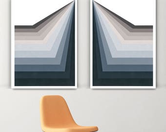 Impression d'art abstraite diptyque : ensemble minimaliste à rayures grises