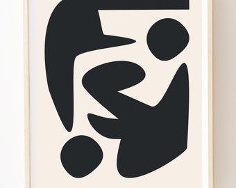 Impression d'art géométrique abstrait : oeuvre d'art murale moderne Mid-Century en noir et blanc